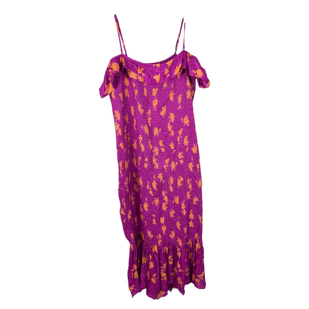 Anthropologie Purple Orange Floral Smocked Off The Shoulder Midi Dress XL NWT - Picture 4 of 8